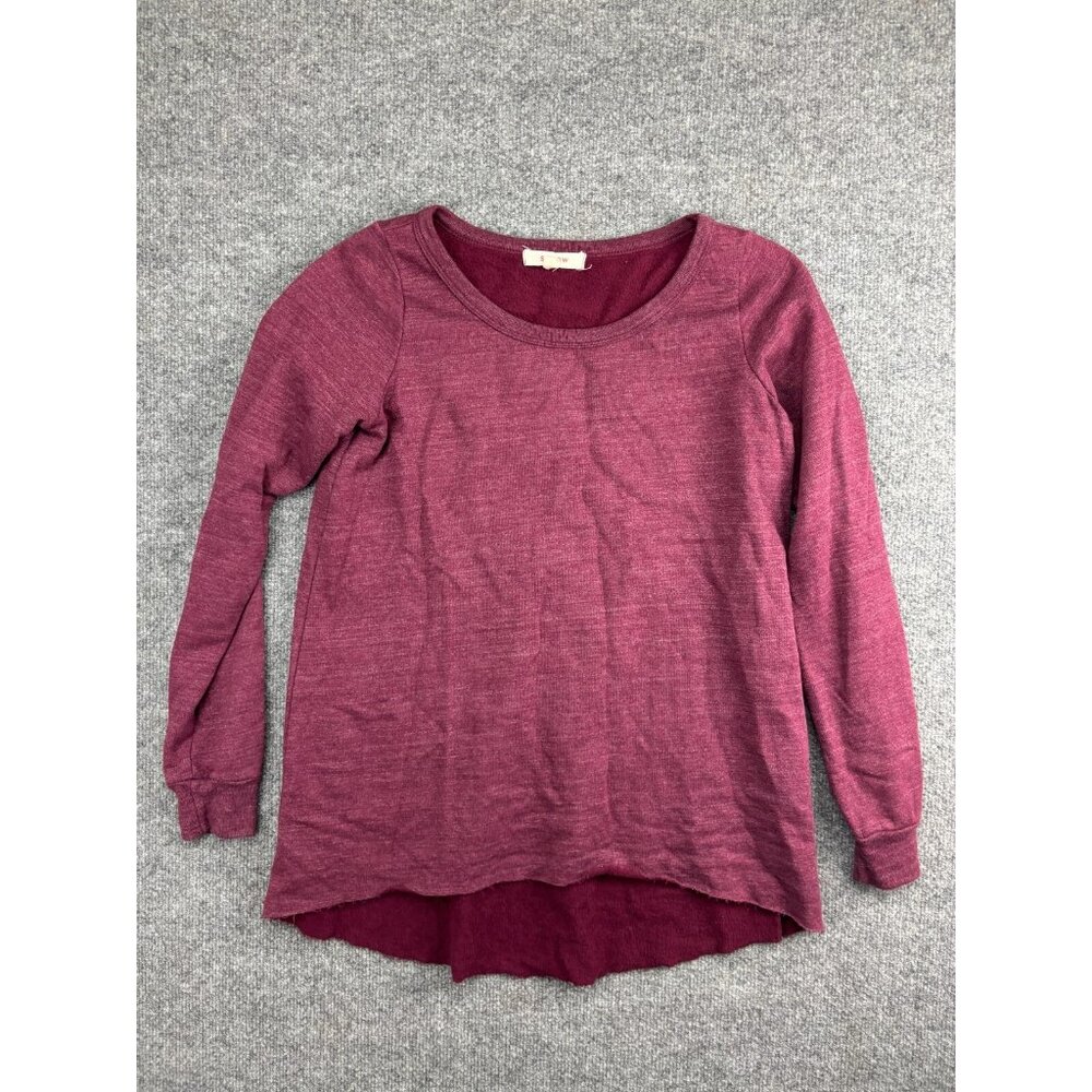 Solow Sweater Women's Small Dark‎ Red Pullover Hi Low Raw Hem Sweatshirt